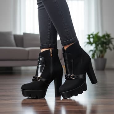 yaşıl krossovkalar qadın üçün: Qara qadın botları – qalın dabanlı, hündür topuqlu - Rəng: tam qara - — 1