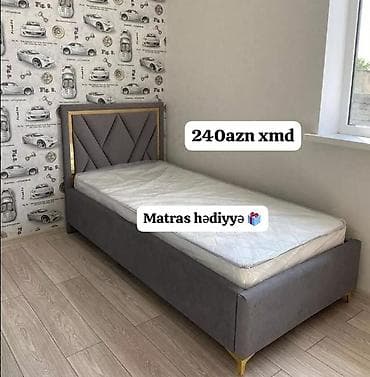 Tək nəfərlik yumşaq başlıqlı çarpayı - Rəng: boz (qızılı dekor lalafo.az -da Tək nəfərlik yumşaq başlıqlı çarpayı - Rəng: boz (qızılı dekor
