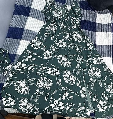 ag etek: Qadın donu – maxi uzunluqda, qara-yaşıl fon üzərində ağ floral — 8