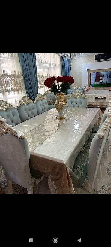 qab dəsti: Qonaq otağı üçün, Açılmayan, Dördbucaq masa, 8 stul — 1