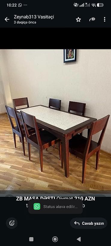 ofis stullari: *ZB* *MASA DƏSTI* Qiymət *210 AZN* taxtadandir ünvan Inqilab — 1