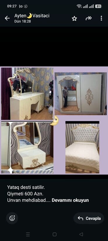 Yataq desti satilir. Qiymeti 600 Azn. Unvan mehdiabad. *Odeniwli lalafo.az -da Yataq desti satilir. Qiymeti 600 Azn. Unvan mehdiabad. *Odeniwli