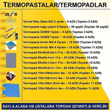 Настольные ПК и рабочие станции: Termopastalar və Termopadlar SAYLA ALANA VƏ USTALARA TOPDAN QİYMƏTLƏ — 2