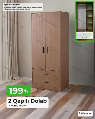 skafi: 2 qapılı dolab – 47×200×90 sm Laminat 18 mm materialdan hazırlanmış — 1
