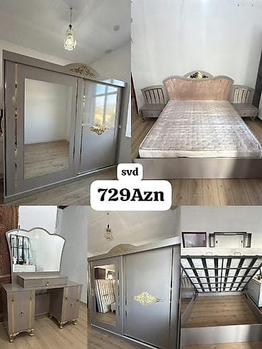 tumbocka: Bazalı yataq dəsti Tərkibi: - 2 sürgülü güzgülü dolab - Bazalı iki — 1