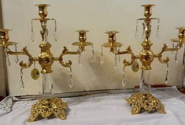 Klassik üslubda bəzəkli şamdan dəsti - Dəst: 2 ədəd çoxqollu şamdan -