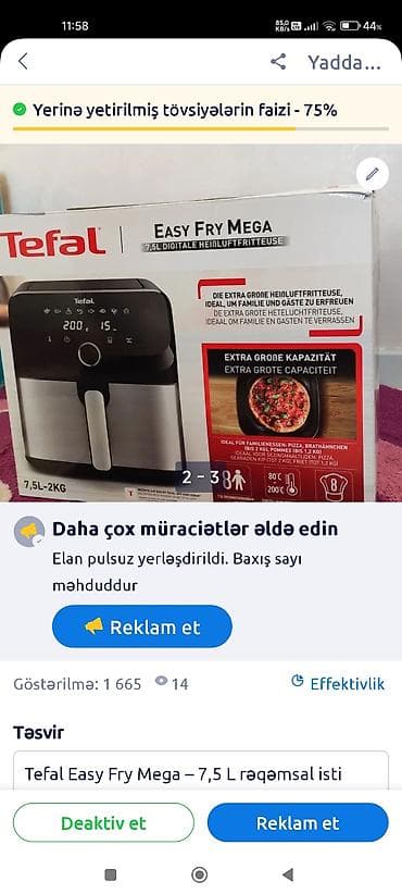 Fritoz Tefal, Yağsız l