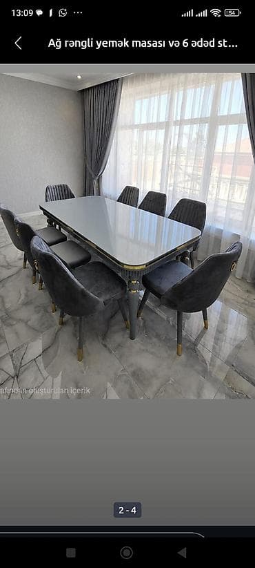 quba mas: Qonaq otağı üçün, Yeni, Açılan, Dördbucaq masa, 6 stul — 4