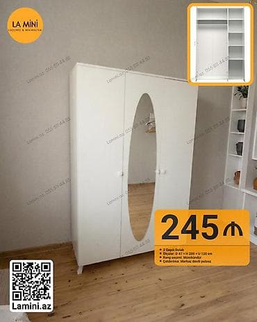 retro mebel: 3 qapılı ağ şkaf – minimalist dizayn, LA MINI - Ölçülər: Genişlik 120 — 1