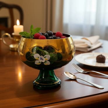 Konfet qabları: Böyük dekorativ şüşə kasa cutu 15 AZN - Material: qalın, tünd-yaşıl — 1