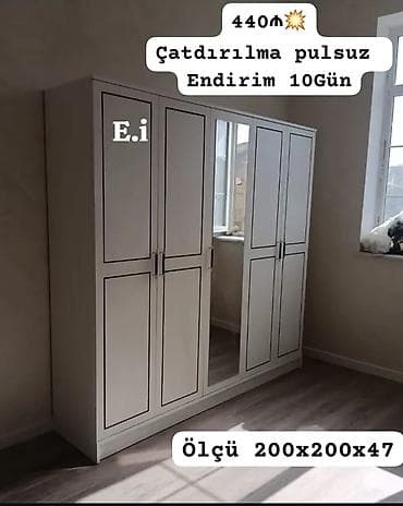 Yeni, 5 qapı, Güzgülü, Ağ, Açılan, Düz dolab