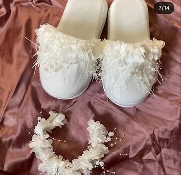 Свадебные платья и аксессуары: Zərif gəlin seti – bəyaz ev terliyi və saç aksesuarı dogush zamani — 2