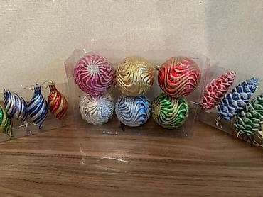 Şəkillər, tablolar: Yeni il yolka bəzəkləri – dəstlər - Formalar: şam qozası, spiral — 3