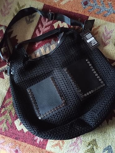 hermes cantası: Qadın çanta dəsti 1) Qara çiyin çantası - Material: mesh/delikli — 1