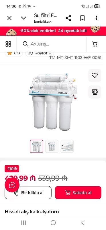 primax su filteri: Məhsul: Mətbəx üçün tərs osmos (Reverse Osmosis) su təmizləmə sistemi — 9