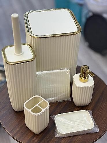 Vanna otağı aksesuar dəsti – 6 parça, zərif rellefli dizayn Dəstə