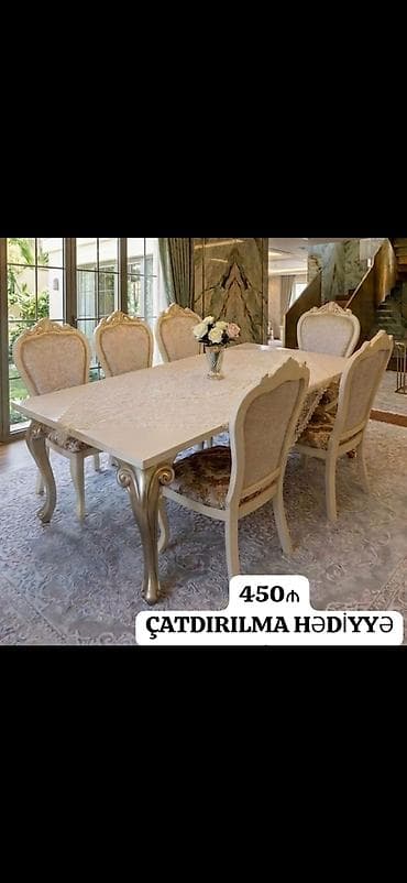 restoran masaları: Qonaq otağı üçün, Açılmayan, Dördbucaq masa, 6 stul — 1
