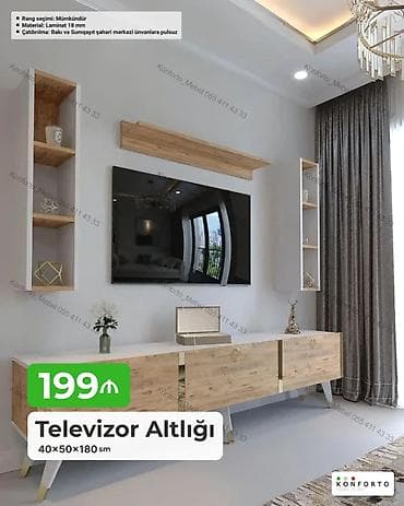Televizor Altlığı – 40×50×180 sm – Model: divar dekor rəfi və yan — 1