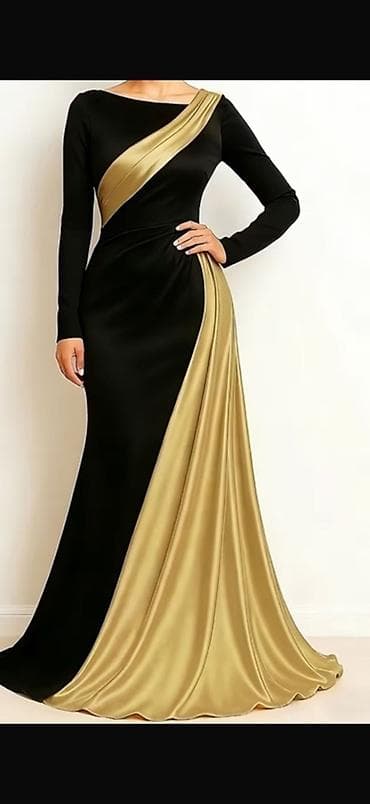 Qara-qızılı rəng palitrasında zərif ziyafət geyimi - Model: Uzun