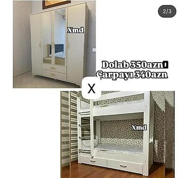 xonca desti: Mebel dəsti 1) Üç qapılı şkaf – 350 AZN - İki yan qapı + ortada — 1