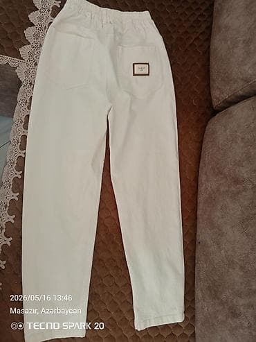 salvarlar: Ağ rəngli rahat şalvar - Model: düz kəsim, gündəlik stil - Material — 1