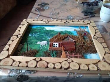 qazon ot: Rəsm əl işidir təbii ot və ağac materialı yağlı boya ilə çəkilib ölçü — 5