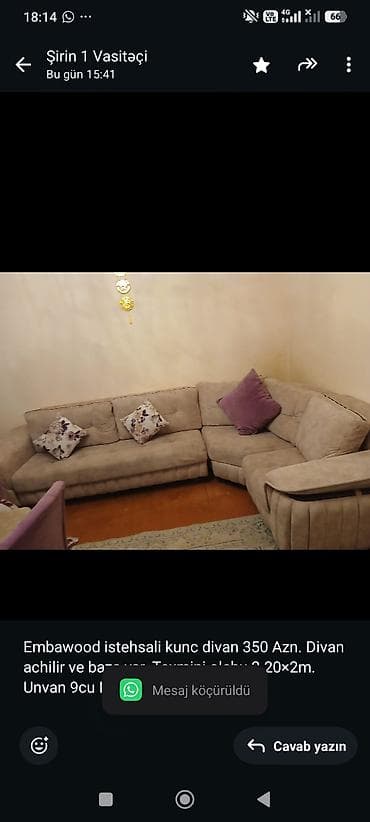 Embawood istehsali kunc divan 350 Azn. Divan achilir ve baza var