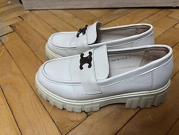 gb deri: Qadın loaferləri – ağ rəng, qalın platformalı - Model: loafer — 1