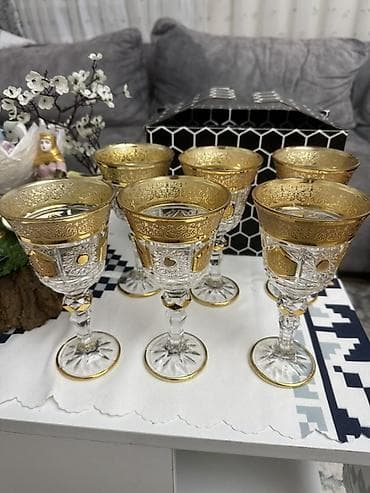 Qədəhlər, rəng - Qızılı, Şüşə, 6 ədədli dəst