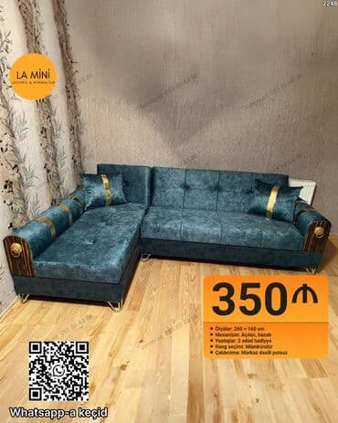 Divanlar: Künc divan, Açılan, Bazalı, Vеlur parça, Şəhərdaxili pulsuz çatdırılma — 1