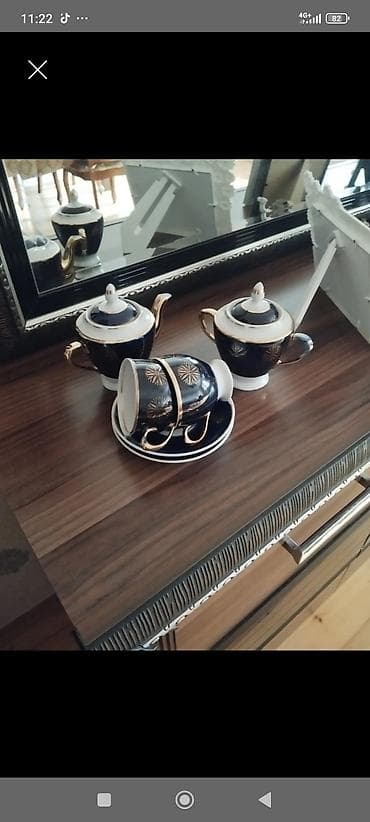 Çay dəsti, rəng - Göy, Keramika