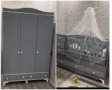 AYNUR2💃 Uşag dolabı və beşiyi Üsdün bütün bezekli döşəyi matrası tülü