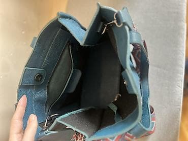deri canta: Mavi rəngli dəri tote çanta.Bolqarıstandan alınıb.Əla — 4
