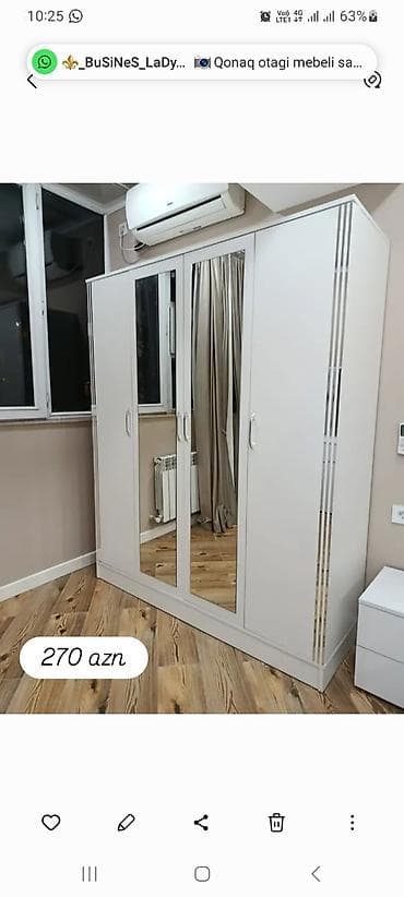 Ağ rəngli 4 qapılı paltar şkafı - Orta hissədə 2 ədəd tam ölçülü güzgü — 1