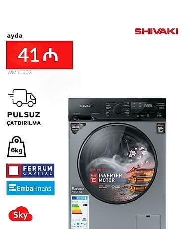 Paltaryuyan maşın Shivaki, 6 kq, Yeni, Avtomat, Qurutma var, Kredit var, Pulsuz çatdırılma