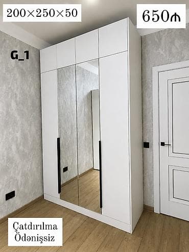 paltar dolab: Ağ rəngdə, minimalist dizaynlı qarderob dolabı (model: G_1). Üç qapılı — 1