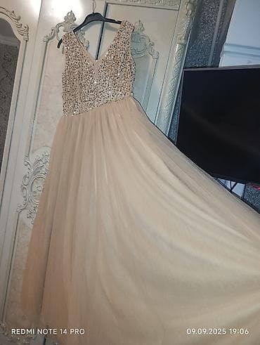 tulum sekilleri: Zərif ziyafət/gecə paltarı – şampan/bej rəngdə - Uzun, axıcı ətək — 2