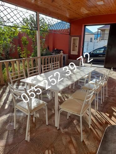 stol və stul dəstləri: Yeni, Dördbucaq masa, 10 stul, Açılmayan, Stullar ilə, Taxta, Azərbaycan — 7