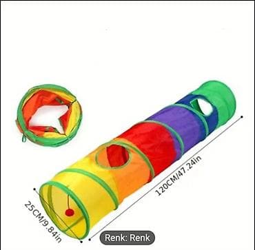 pulsuz pisiy: Pişiklər üçün rəngli oyun tuneli - Ölçü: 120 sm uzunluq, 25 sm — 2