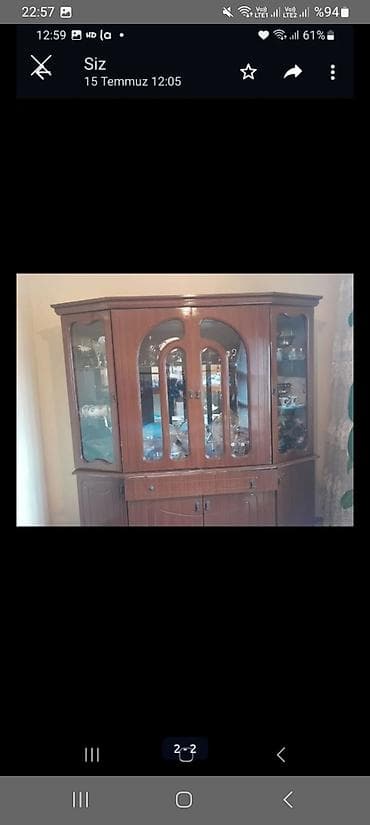 sef qapilari: Klassik bufet-vitrin - Material: ağac əsaslı korpus, cilalı qəhvəyi — 2