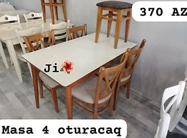 balkon stul: Mətbəx/qonaq otağı üçün masa və 4 ədəd oturacaq dəsti. - Dəst: 1 masa — 1