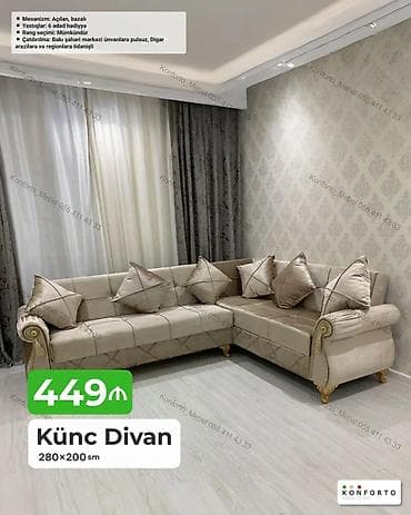 Künc divan – 280×200 sm - Mexanizm: açılan, bazalı (yataq funksiyalı — 1