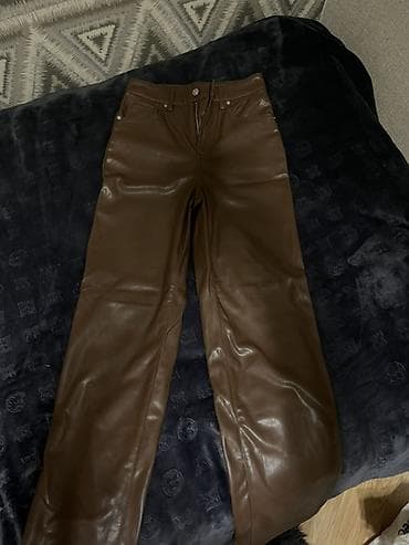 Qadın şalvar və leggins dəsti - Dəri effektli şalvar: qəhvəyi rəng