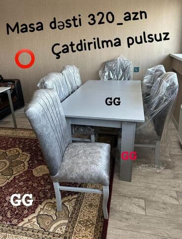 iwlenmiw stol: Qonaq otağı üçün, Yeni, Açılmayan, Dördbucaq masa, 6 stul — 1