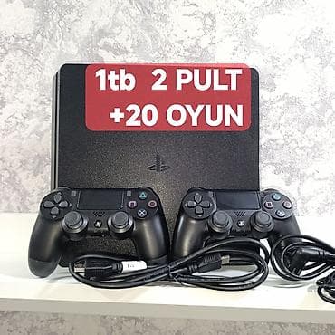 PS4 slim 1tb əla vəziyətdə, plombu üzərində, 2 pult +20 oyun Metrolara