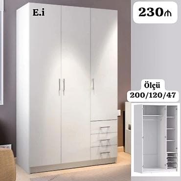 3 qapılı, Siyirməli, Ağ, Açılan, Düz dolab