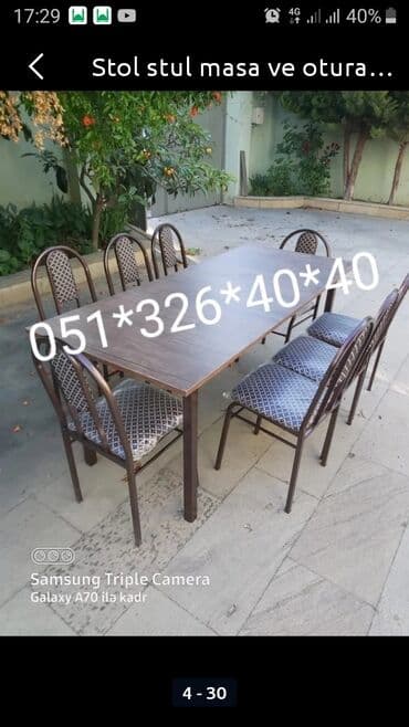 Masa və oturacaq dəstləri: Qonaq otağı üçün, Yeni, Açılan, Dördbucaq masa, 6 stul — 4