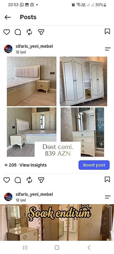 komodlar: Yataq otağı mebel dəsti Klassik-modern üslubda, krem rəngli komplekt — 1