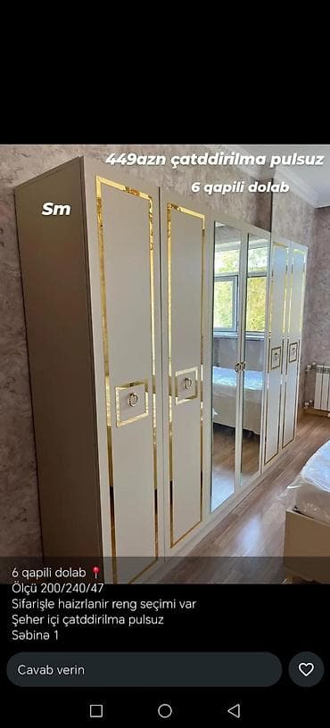 şifaner: Yeni, 6 qapı, Güzgülü, Ağ, Açılan, Düz dolab — 2