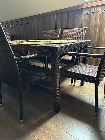 masaustu dest: Balkon üçün, İşlənmiş, Açılmayan, Dördbucaq masa, 8 stul — 10